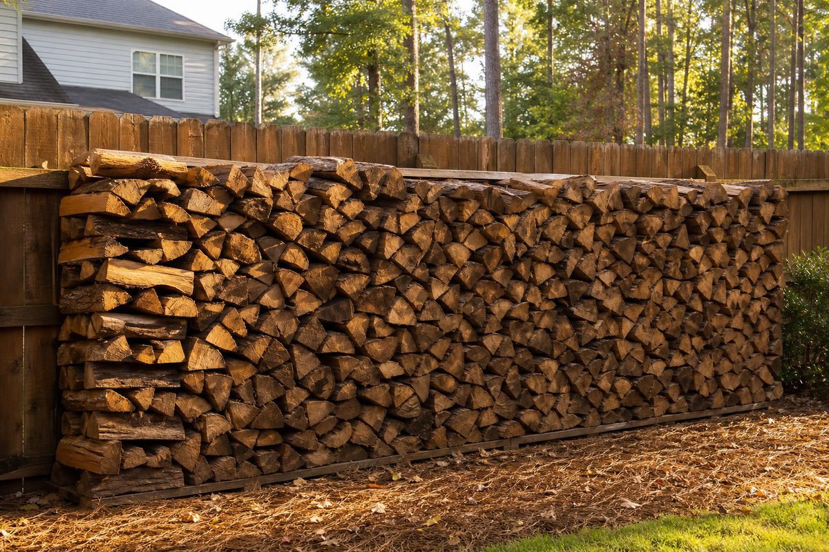 Seasoned firewood stacked for delivery